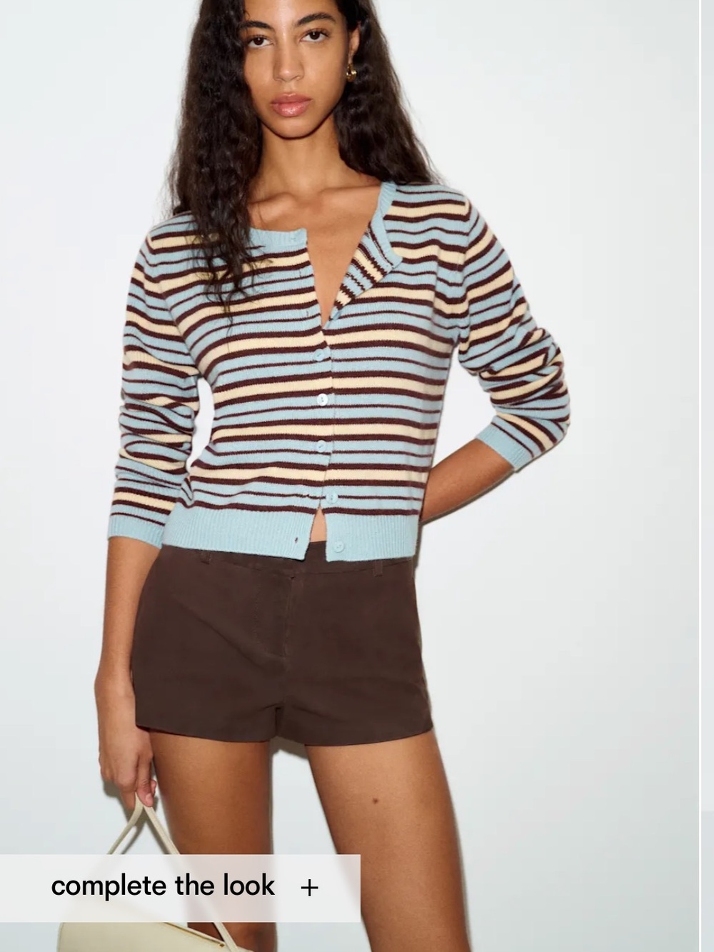 Reformation Striped Clara Cashmere Crew Cardigan - aquamarine multi stripe